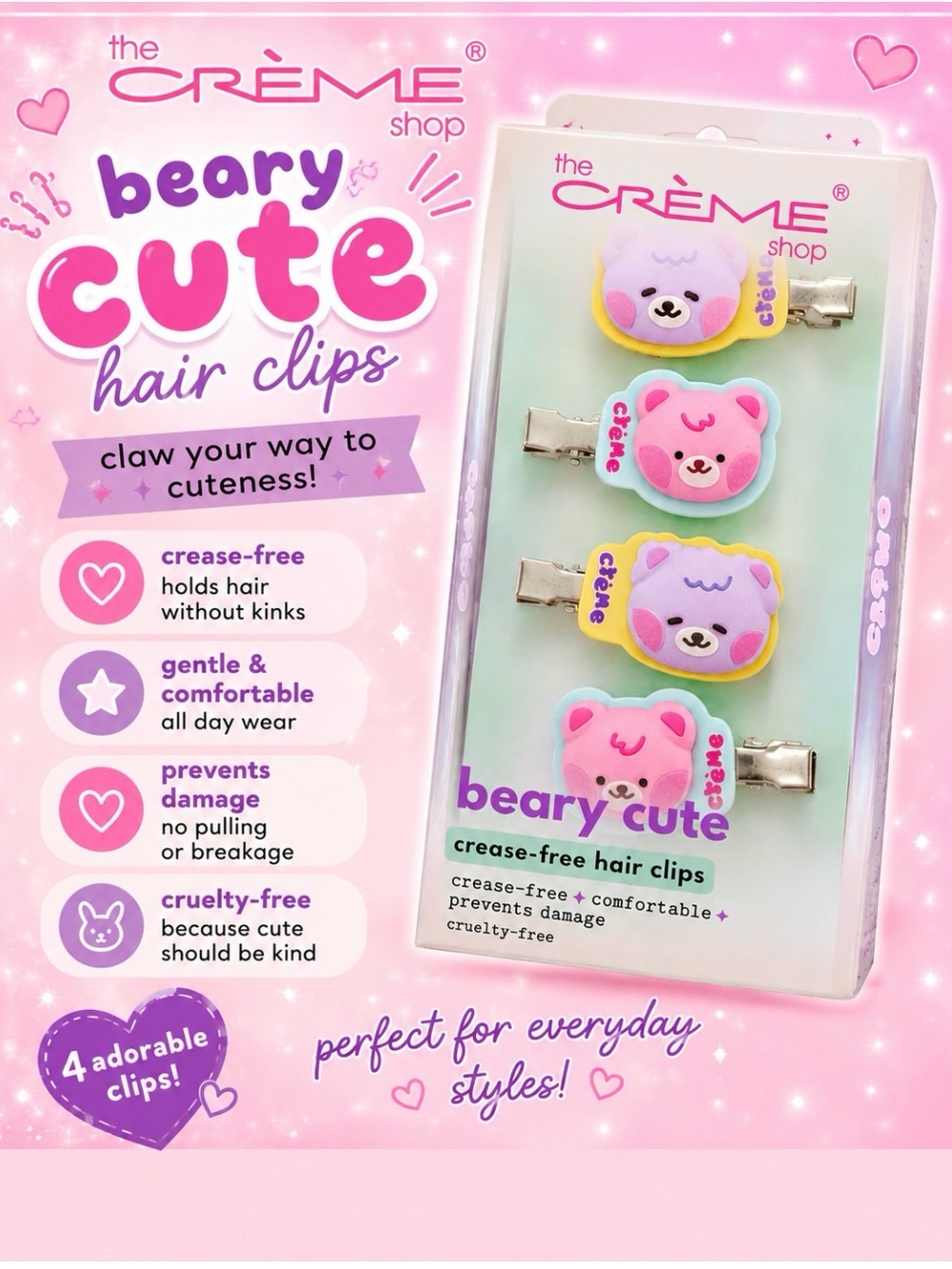 the Crème Shop Beary Cute Hair Clips -
4 Pack